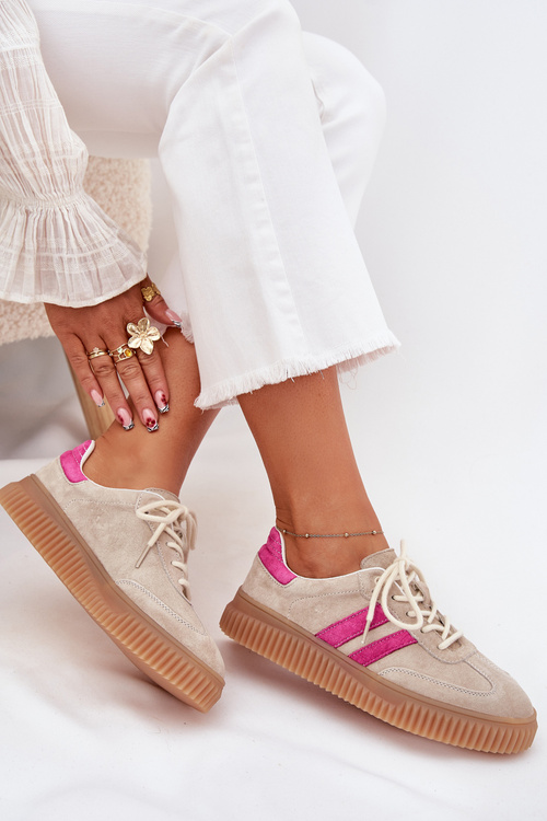 Sametové dámské sneakersy na platformě béžovo-růžové Cavira