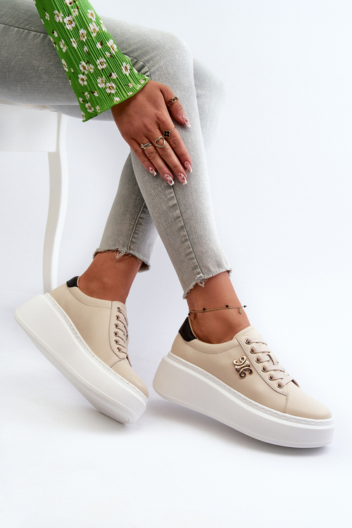 Dámské Kožené Tenisky Na Platformě Beige Pernalia