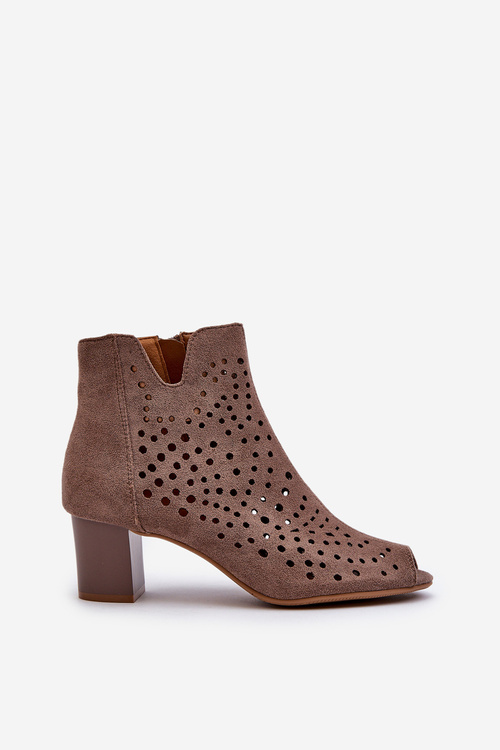 Dámske Čižmy Z Ekologického Semiša Na Podpätku S Otvorenými Prstami Hnedé Halania