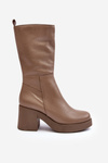 Dámské kožené kotníkové boty s masivním podpatkem tmavě béžové Lemar Odennia