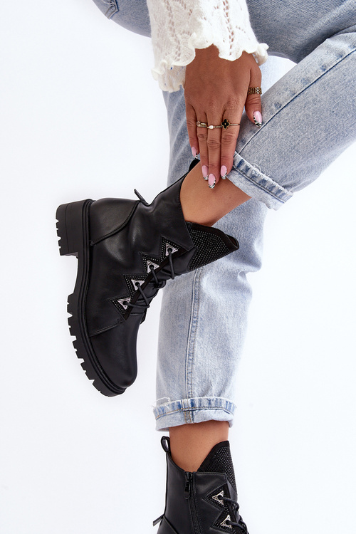 Kožené zateplené boty s džetami černé Gwen SBarski HY93-52A