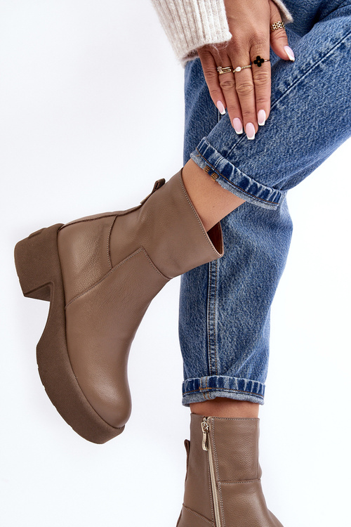 Kožené boty s nízkou podpatek tmavě hnědé Lemar Volavola