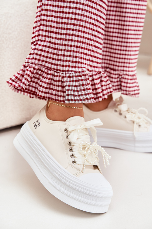 Dámské Tenisky Na Platformě S Dekorativním Šněrováním Béžové Tivora