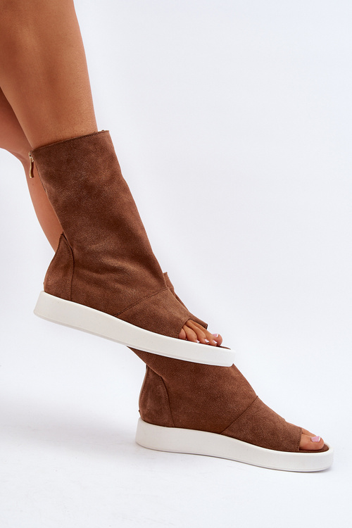 Hnedé Dámske Zamszové Sandále S Hornou Časťou Zazoo 3441