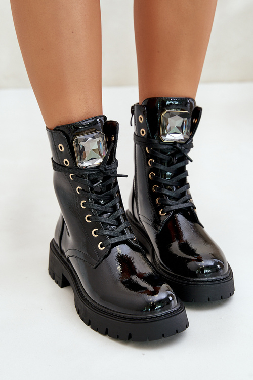 Lakované Pracovné Topánky Izolované S Ozdobou Čierne Depisa