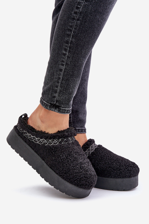 Snehové čižmy na platforme s ovčou srsťou čierne Mesirra