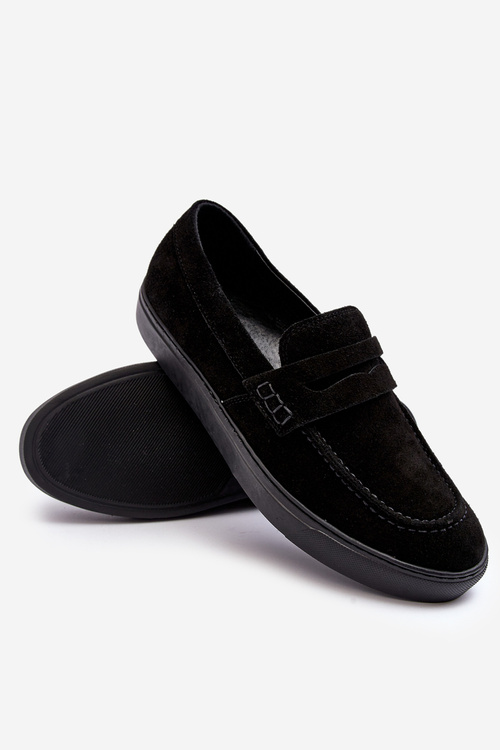 Mužské semišové polobotky Loafersy Zazoo 1574 Černé