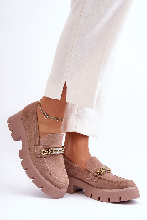Klasické semišové mokasíny na masivní platformě hnědé Catch Me!