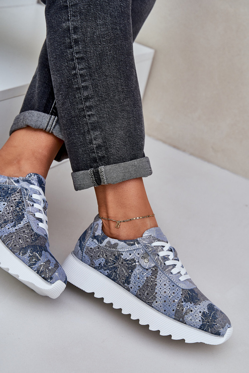 Zamšové Vzorované Sportovní Boty Na Platformě S Leskem D&A LR51-635 Modré