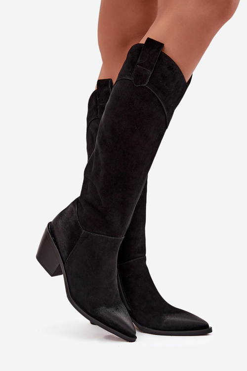 Dámske kožené čižmy cowboy na opätku Artiker 57C0232 Čierne