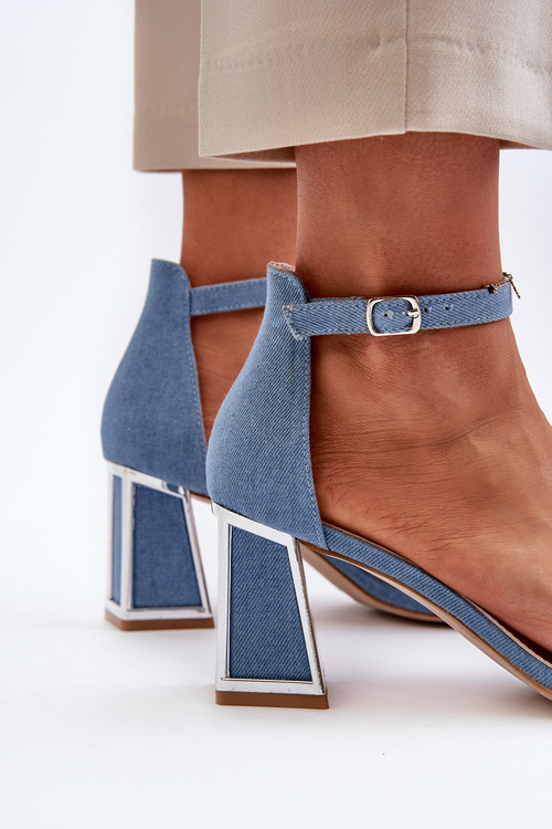 Džínové sandály na podpatku modré Pholia