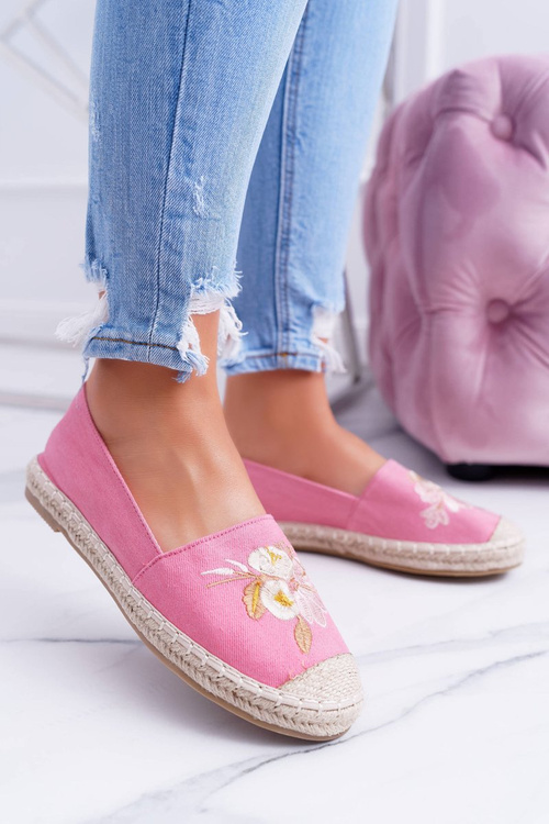 Materiály ružové dámske espadrilly skĺznu na kvety divoko