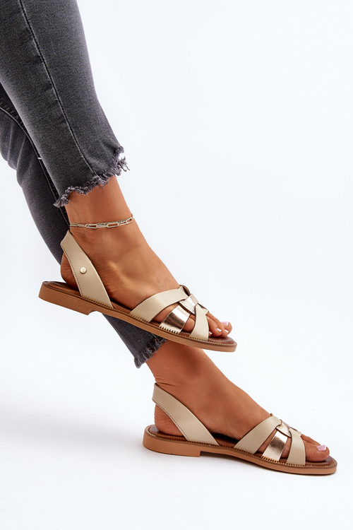 Dámske kožené sandále v béžovej farbe Zazoo 40382