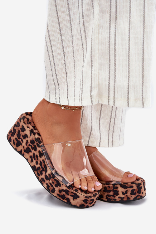 Dámske sandále s priesvitným pásikom na klíne panterka Meltiana