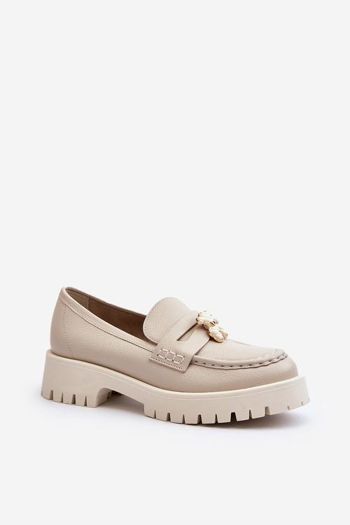 Kožené poltopánky mokasíny s medveďom CheBello 4291 svetlo béžové