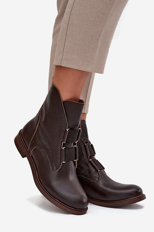 Dámské kotníkové boty z pravé kůže na ploché podešvi Zazoo 3842 čokoládové