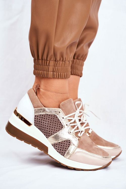 Kožené Klínové Tenisky Sneakers Béžove Nicole 2562