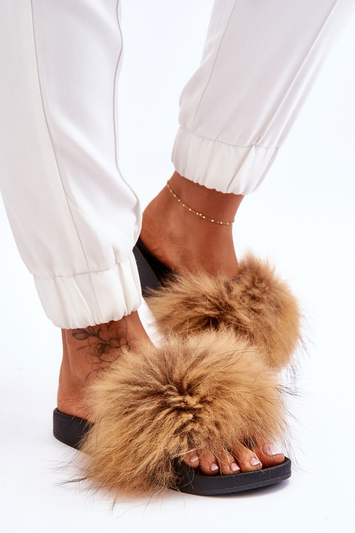 Dámské gumové pantofle s kožešinou Hněde Lucrece