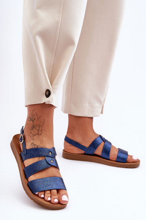 Lesklé dámske modré katalia sandále