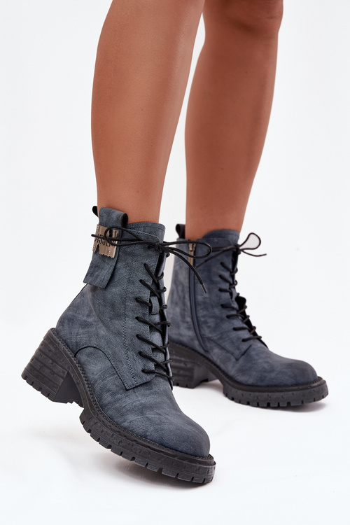 Kožené dámské workery na klínu s ozdobným detailem Artiker 57C0212 modré