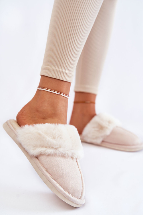 Dámské hladké pantofle s kožíškem Světle béžová Morisea
