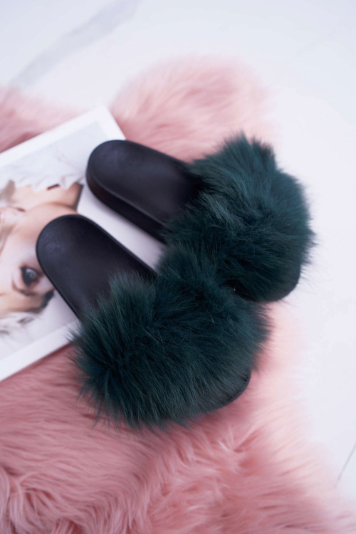 Ženské žabky s kožušinovou zelenou farbou