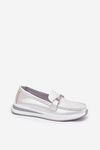 Kožené dámské mokasíny s ozdobou D&A LR51-966 stříbrné