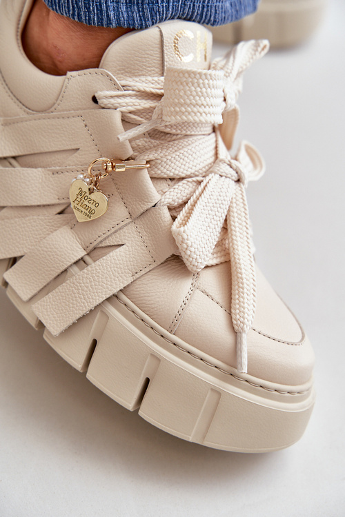 Dámské kožené tenisky s ozdobami CheBello 4292 béžové