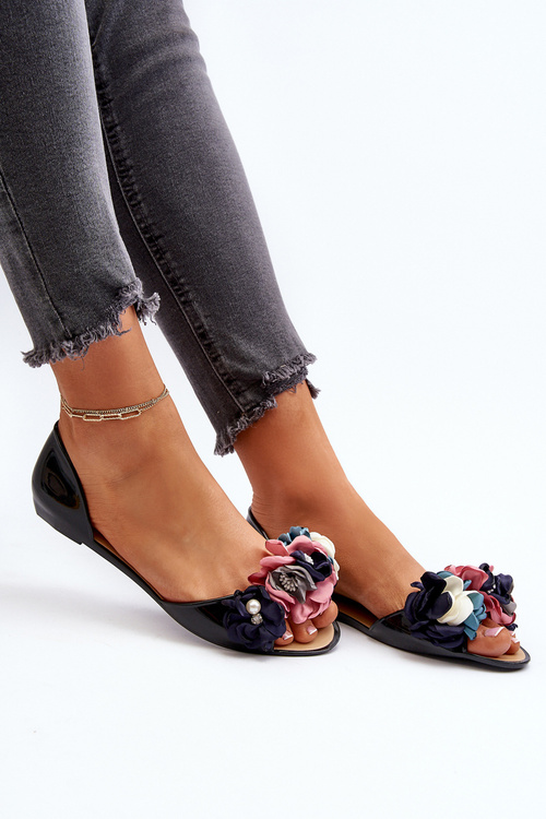 Čierne dámske gumové baletky s kvetmi Junikla