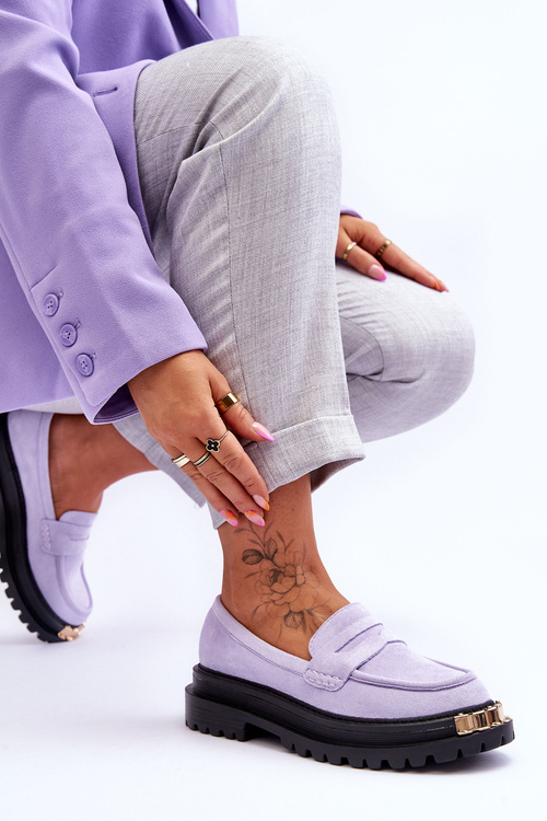 Klasické semišové mokasíny s zdobením fialove Monaro