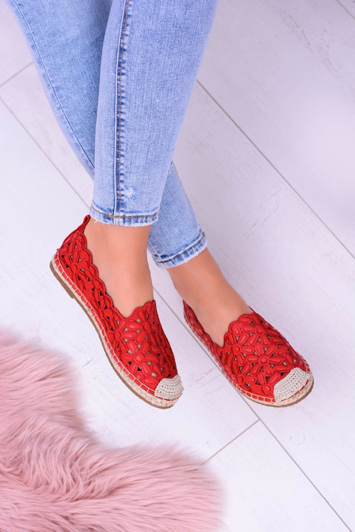 Lu Boo Boo Dámske baleríny Červené espadrilly s kvetmi Macarena