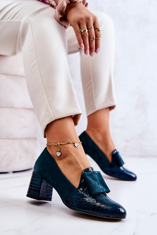 Semišové lodičky z hadí kůže zelené Diana