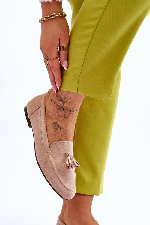 Semišové klasické mokasíny s třásněmi Béžové Averil