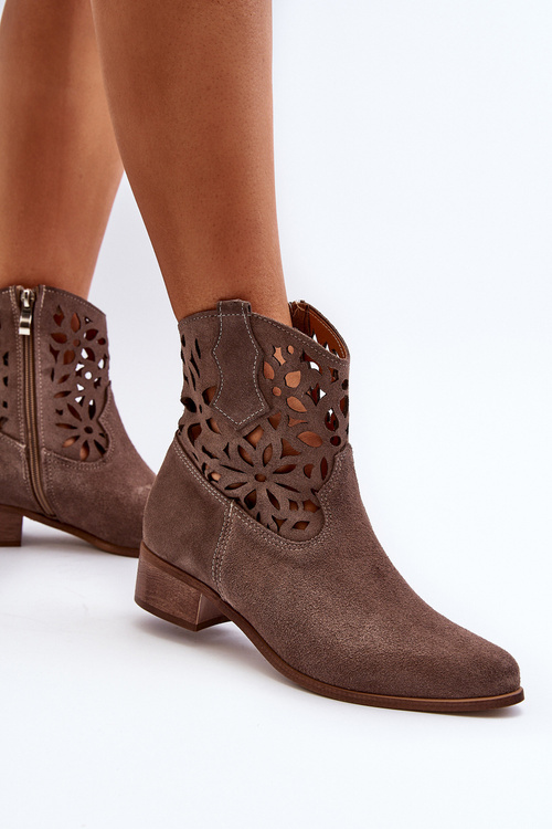 Nízko -ukoliteľné kovbojské topánky s nízkym semišom Zazoo 3404 béžou