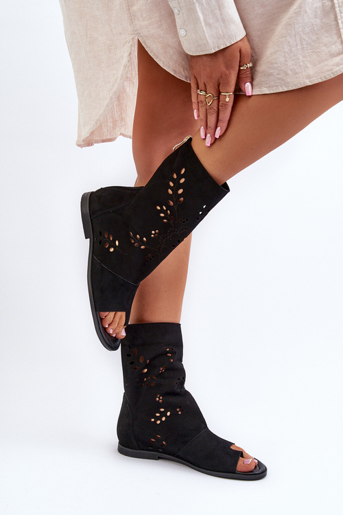 Zazoo 3437 Dámske Zamszové Sandále S Zipsom Čierne