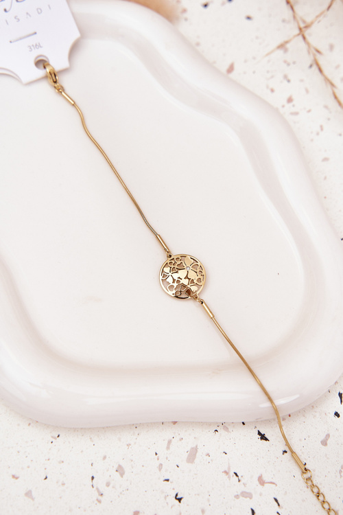 Dámsky náramok s príveskom kruh s kvetmi zlatý