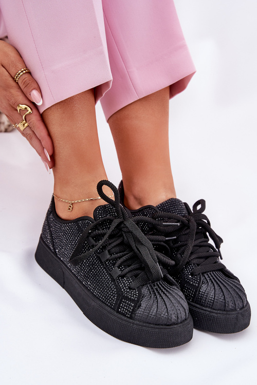 Dámské tenisky se zdobením na platformě černé Eanneth