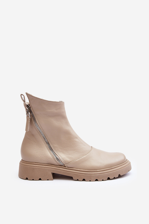 Dámské kožené boty na ploché podrážce Laura Messi 2620/199 Beige