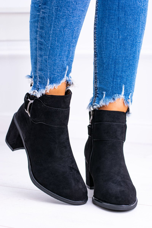 Dámske čierne topánky na stĺpiku s Buckle Suede Evoret