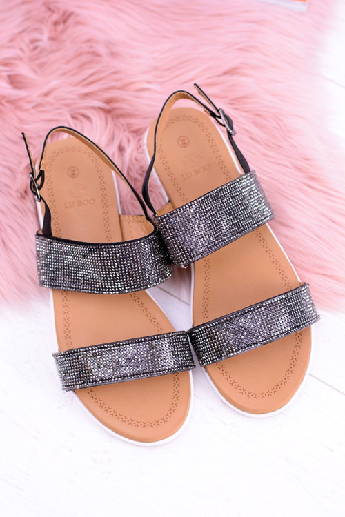 Lu Boo dámské černé sandály s krystaly Perfect