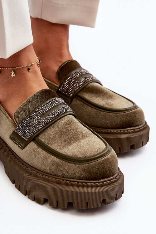 Dámské sametové mokasíny s ozdobou tmavě zelené Wendreda