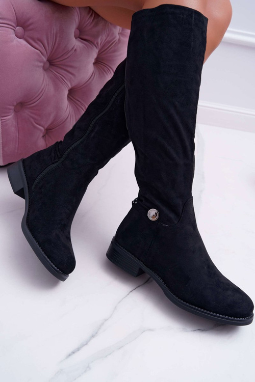 Dámske ploché topánky pre kolená čierna xomea