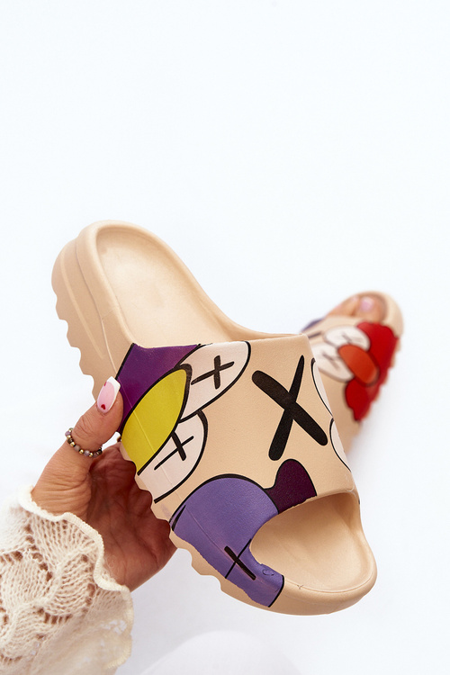 Gumové žabky s potiskem tmavě béžové Monsters