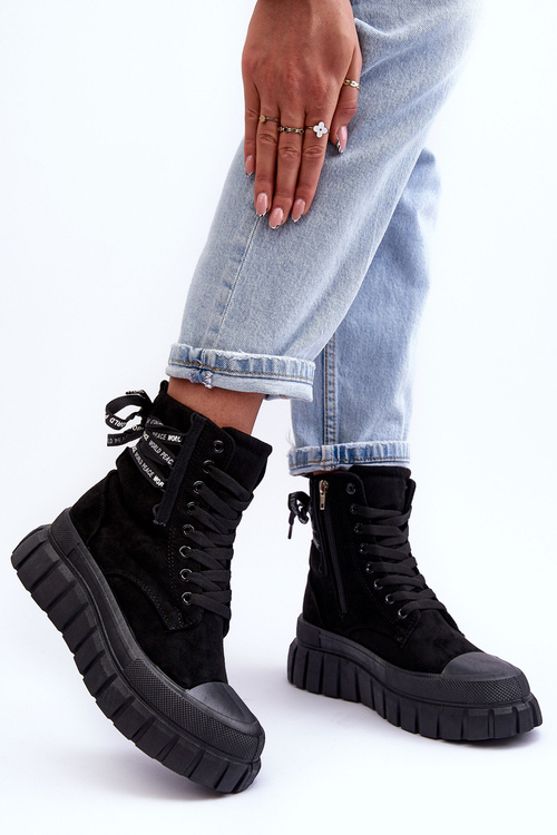 Dámské semišové boty na platformě černé Raftera