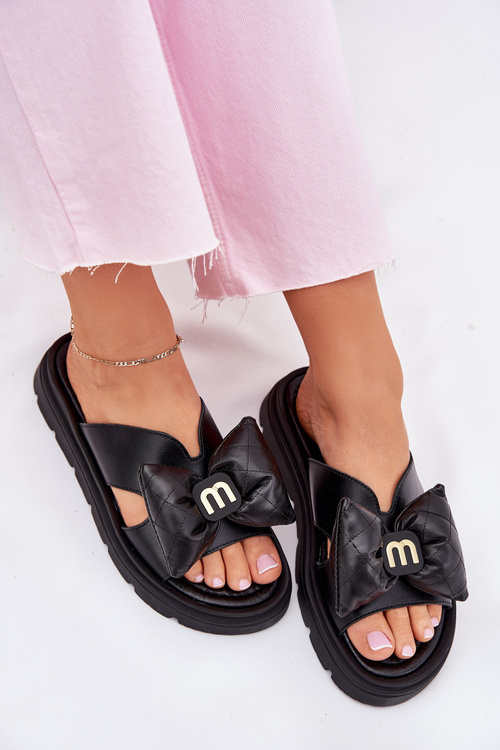 Dámské kožené sandály na platformě s mašlí CheBello 4647 černé