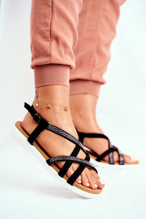 Dámske sandále lu boo so zirkónmi 406-6 čiernymi feen