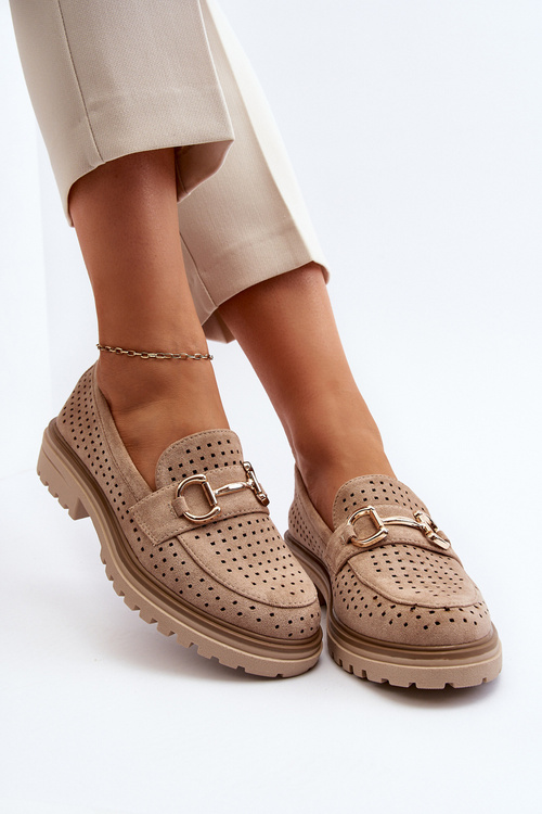 Dámské Beige Mokasíny S Vyřezávanými Ozdobami Talesse