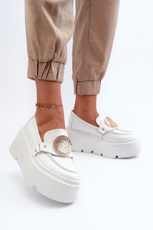 Zazoo 3458 Dámské Kožené Mokasíny S Ozdobou Bílé