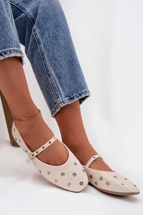 Dámske baleríny s remienkom a sponou béžové Janelor