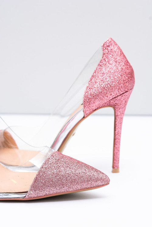 Dámské lodičky na jehlovém podatku Vices Transparentní Brokát Růžové Party